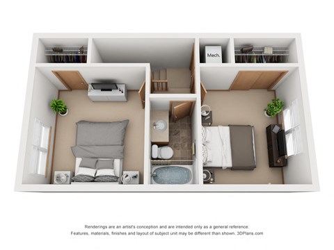 Floor plan for 2 beds, 2 baths, 912 sqft